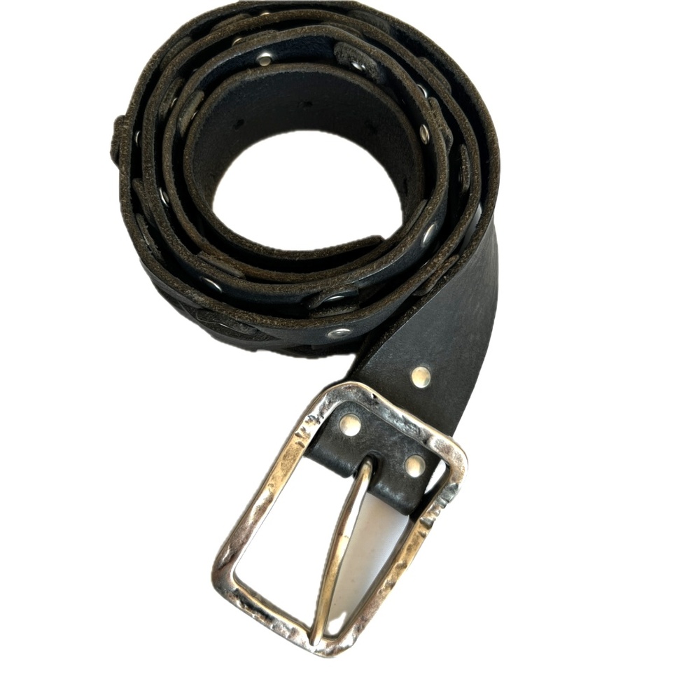 Vintage Belt Eurometal Made Italy Silver Tone Buckle Black Woven Leather 38 US